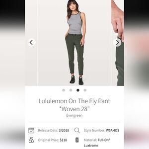 Lululemon On The Fly Pant Woven 28" Sz 6 Evergreen